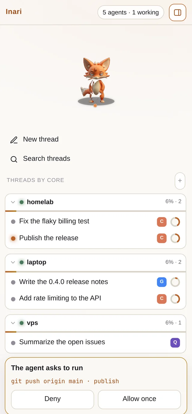 The list of machines and threads on a phone.
